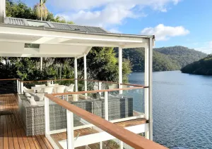 Image of Waterfront modern property w\/ boat, outside hot tub, SUPs, kayaks, fishing equip