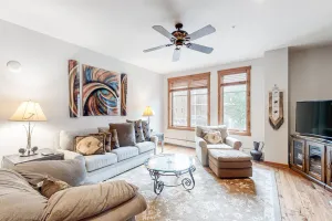 Image of Walk-to-lift condo with gas fireplace, hot tubs, pool, gym & steam room
