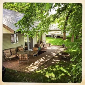 Image of Cabins overlooking the lake Sakatah, bordering the state trail
