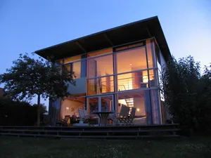 Image of Glass house right on the banks of the Müritz, private beach, panoramic view, sauna, horse riding
