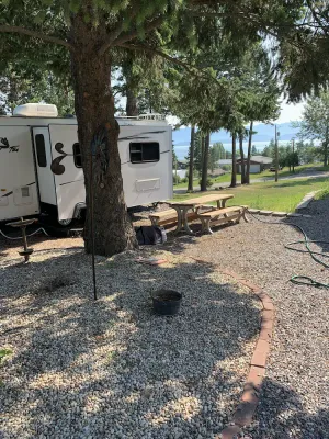 Image of Beautiful views of flathead lake in our 30 ft trailer with two slides. You are w