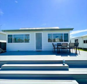 Image of Lakeside House Tuncurry with deck overlooking the lake