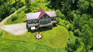 Image of All-Season ski chalet in Ellicottville, NY, outdoor hot tub with stunning views!