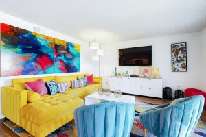 Image of Colorful condo w\/ a private balcony, gated entrance, shared pools