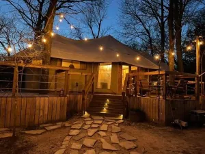 Image of Luxurious African tent wwaterfall on the Brazos River! 350 acres! Tubing! Petting Zoo!