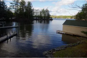 Image of Waterfront property on pond with private dock .