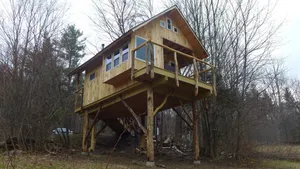 Image of Cozy warm treehouse with Amazing views!  Winter Paradise! Hike from cabin