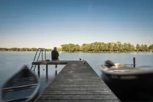 Image of House on the Havelbogen directly on the water with canoe and jetty, terrace apartment*****
