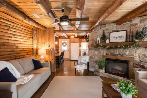 Image of Fox Creek Cabin in the woods with stream