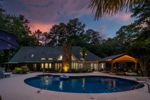 Image of Poolside Farm Serenity: Pet-Caring and Cozy Gazebo