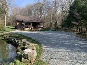 Image of Cabin w\/ Hot Tub on Small Pond