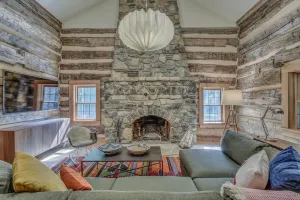 Image of Hand Hewn Log Cabin Newly Renovated, rustic-modern design