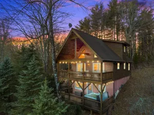 Image of 'Knotty By Nature' Cozy Cabin w\/ View and Hot Tub