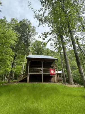 Image of Cozy Love Shack: Rustic Log Cabin, Outdoor Living Room\/Treehouse, & Fireplaces