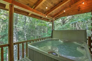 Image of Secluded Cabin Getaway with Hot Tub, Kitchen, and Fireplace