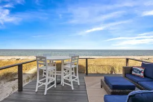 Image of Beachfront Bliss: Modern Plymouth Home w\/ Direct Beach Access and deck in front of ocean!