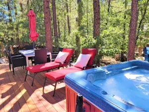 Image of Four Seasons Getaway-Private Hot Spa with Pine Tree Views-Walk to Village and Pineknot Trailhead-Plus King Bed!