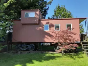 Image of Little Red Caboose with a View in the Scenic Columbia River Gorge