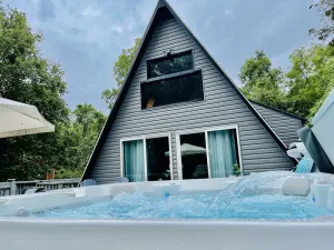 Image of Riverfront🏕A-Frame\/HOT TUB\/Fire Pit! FAST Wifi