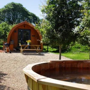 Image of Wild Luxury Buttercup Glamping Pod with WoodFired Hot Tub in quiet rural setting