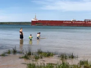 Image of Freighters in front yard!  Private Sandy Beach - Large Deck - Best View on River