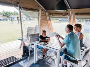 Image of Nice Tent Lodge on a Campsite on a Lake