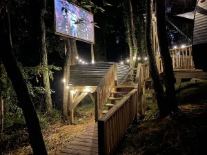 Image of Posh Mountain Camping w\/ 120\" Screen Theater ·Hot-Tub · Firepit · Hiking Trails