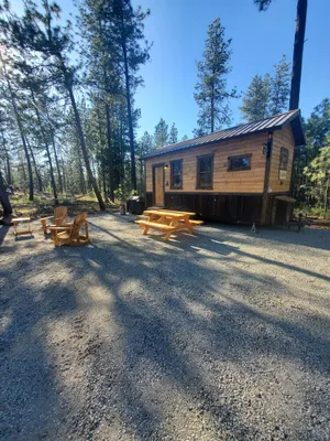 Image of Bigfoot Bungalow themed tiny home cabin! In the woods, 15 min from airport