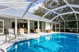 Image of Chic Beach Bungalow Steps from Sand + Pool, Hot Tub, Bikes & Rocket Views!