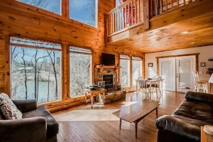Image of Charming Lake View Cabin | 2BR 2BA | Hot Tub | Game Room | Fishing | Fire Pit