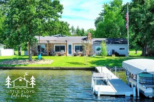 Image of Pontoon available to rent. Lily pad, kayaks, paddleboards included.