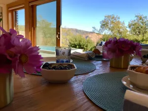 Image of Modern ecochic luxe indoor\/outdoor getaway- mountaintop views & hot tub!