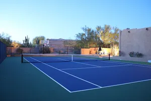 Image of Santa Fe-Style Modern Home has Tennis\/Pickleball\/Basketball\/Pool\/Spa\/BBQ