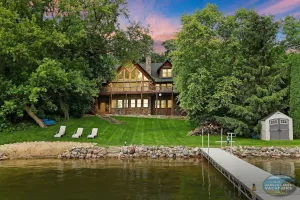 Image of Waterfront, Hand-Crafted Log Cabin |Sandy Beach |Dock |5200 Sq Ft |3.5 Acres |Stone Fireplace |Views