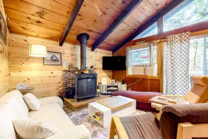 Image of Secluded, rustic, dog-friendly home with firepit, deck & woodstove