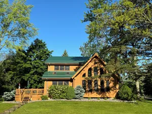 Image of Beautiful Beachfront Custom Log Cabin on Lake Huron