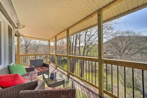 Image of Deck + Fire Pit: Riverfront Sylva Getaway!