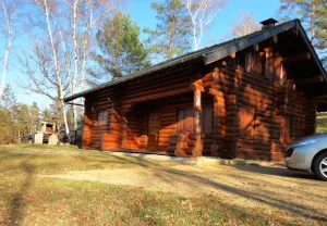 Image of The little log with a view of the lake