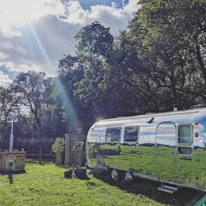 Image of Airstream, vintage American caravan & Hottub
