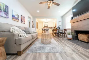 Image of Sequoia Sunrise: trendy DT duplex w\/firepit&patio