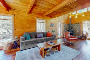 Image of Cozy & colorful retreat with a deck, grill, wood stove, board games, W\/D, & AC