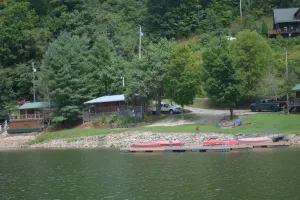 Image of Lakefront Bungalow, hot tub!  Enjoy the views of the lake around the Firepit