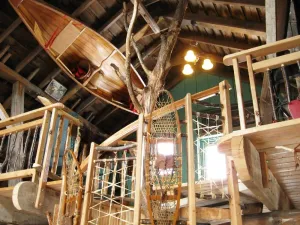 Image of Green, unique, comfortable, open loft cabin
