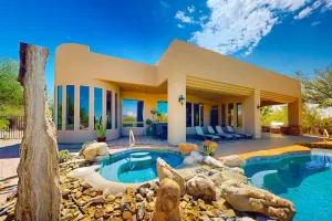 Image of Beautiful mountain-view home with fireplace, private pool, grill, patio & W\/D