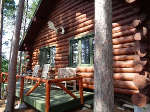 Image of Private Island with a hand scribbed log cabin on beautiful Burntside Lake