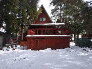 Image of Cool 'A' frame cabin in the ponderosa pines.