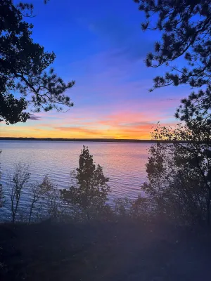 Image of Cozy Hubbard Lake waterfront -beautiful views, private wooded lot, fireplace