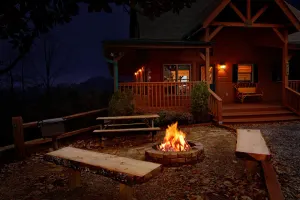 Image of Enjoy mountains views, hot tub, firepit and a private theater experience!
