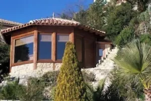 Image of Bungalow- wooden chalet, comfort, 180° sea view, infinity pool, garden, 2 pers
