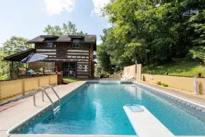 Image of Stunning Boho Log Cabin Country Retreat with Pool